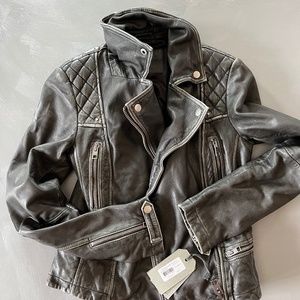 All Saints Leather Cargo Biker Jacket US 2